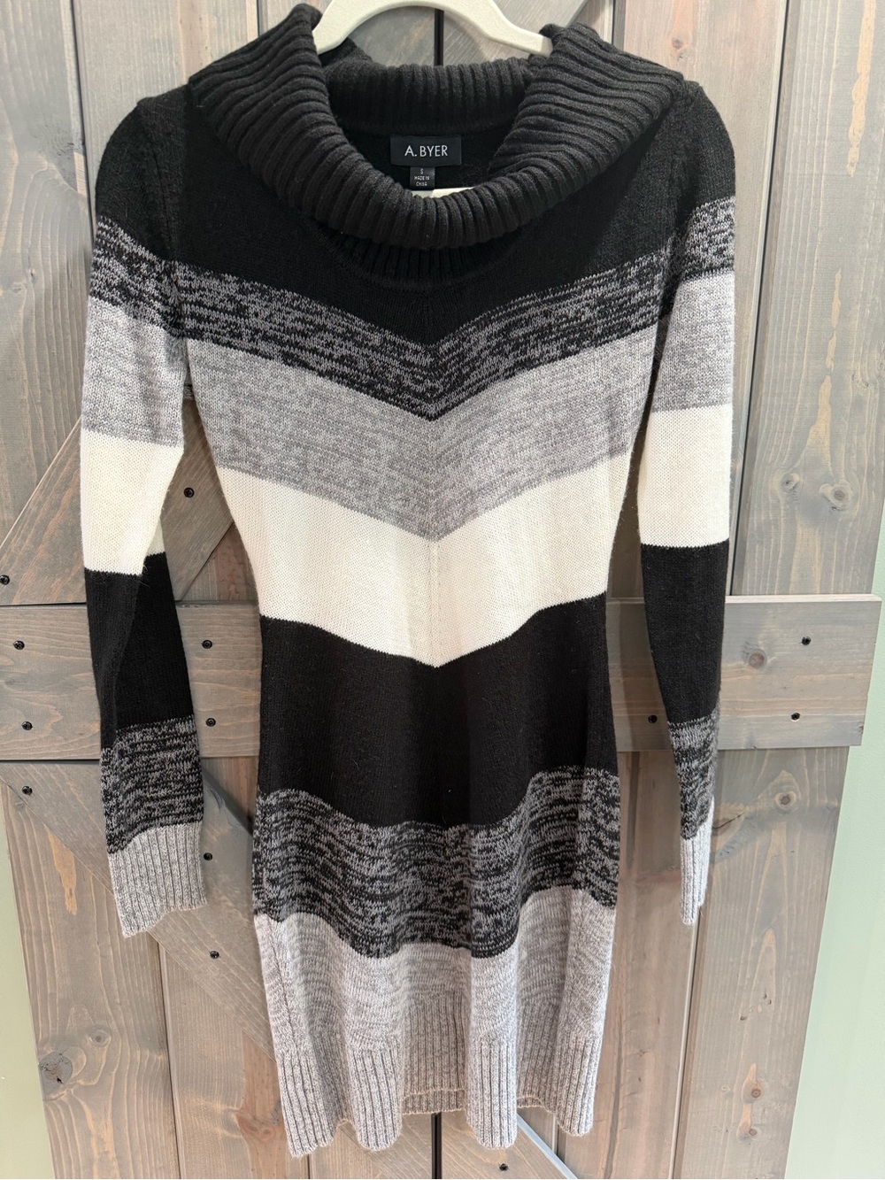 A. Byer Cowl Neck Colorblock Sweater Dress Black Gray Ivory Size Small